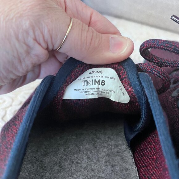 Men's Allbirds Tree Runners Olympus - Maroon with navy sole, Size 8 - Picture 5 of 7